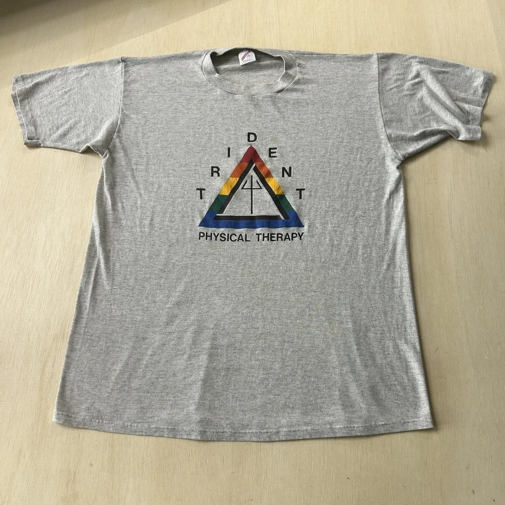 Vintage Trident Physical Therapy Shirt Mens 2XL Gray Pride Rainbow Tee T-Shirt